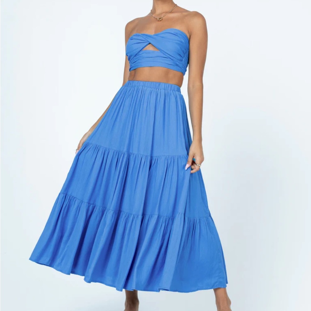 NWT Princess Polly Blue Set Maxi Skirt + Crop Top w/ Cut Out